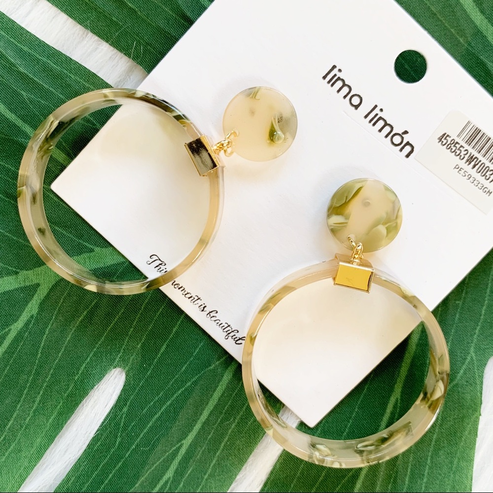 Acrylic Earrings Dangling Hoops Yellow Green - Picture 3 of 7